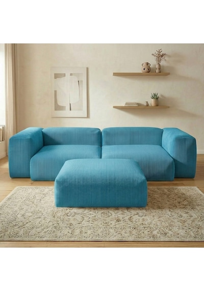 Relax Köşe Koltuk Takımı Sünger Koltuk Kanepe Divan İndigo