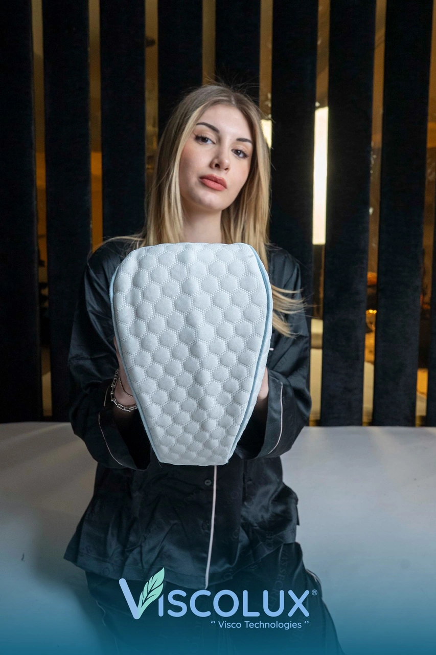Diz Arası Ortopedik Yastık - V Model Diz Arası Yastık Visco Yastık 25x25x15 Mavi