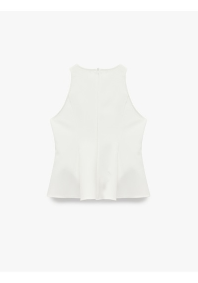 Koton Slim Fit Kolsuz Bisiklet Yaka Peplum Bluz Beyaz 6wak30003pw Beyaz