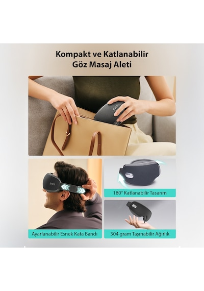 SKG ES500 Göz Masaj Aleti Isı Terapili Bluetooth Müzikli, Sessiz,taşınabilir,1500 Mah,gri Mat Koyu Gri