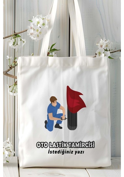 Art Hediye Oto Lastik Tamircisi Baskılı Bez Omuz Çantası Kişiye Özel Model 2 Çok Renkli