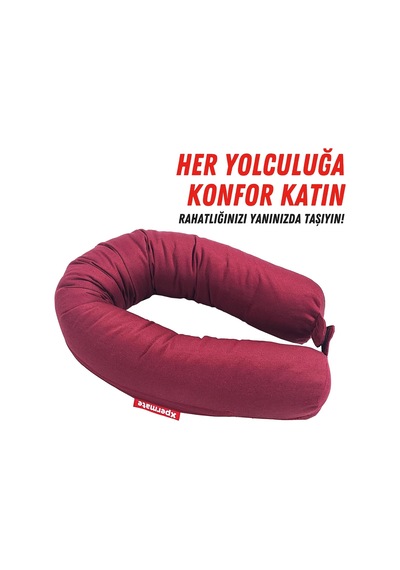 Fermuarlı Cırt Cırtlı Seyahat Boyun Yastığı Yolculuk Yastığı 110cm Bordo