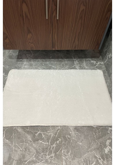 Villadia Home Textile 2'li Peluş Post Banyo Halısı Klozet Takımı Kaymaz Taban Yıkanabilir Banyo Paspası Beyaz