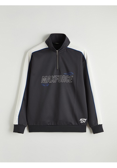 Lc Waikiki Lc Waıkıkı Antrasit Dik Yaka Baskılı Erkek Sweatshirt