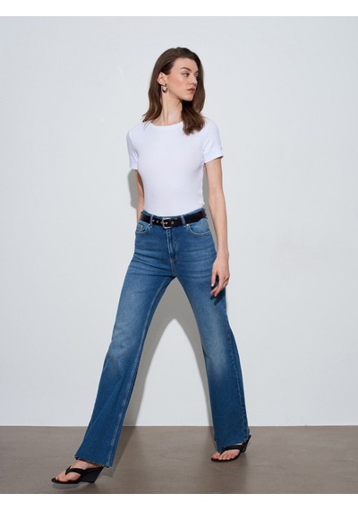 Dilvin 32637 Bisiklet Yaka T-shirt-beyaz
