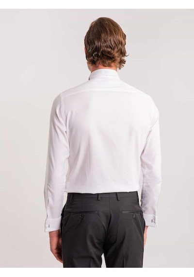 Dufy Beyaz Erkek Slim Fit Çizgili Ata Yaka Uzun Kol Gömlek - 58623-beyaz Beyaz
