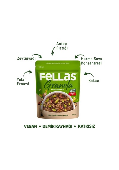 Fellas Granola - Antep Fıstığı & Kakao 200gr 10'li Paket