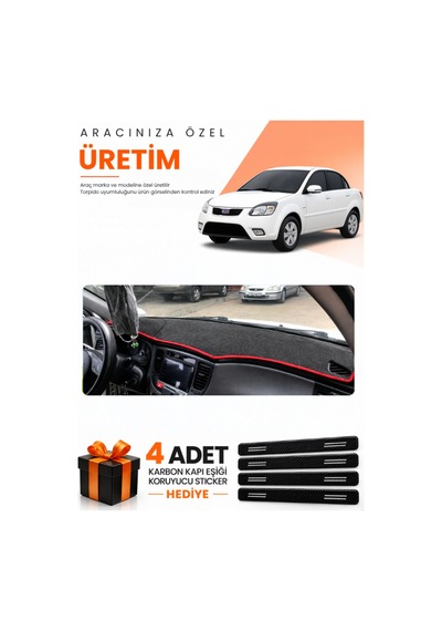 Kia Rio Pride 2005-2011 Uyumlu Torpido Koruma Örtüsü Oto Kılıfı - Siyah Kırmızı