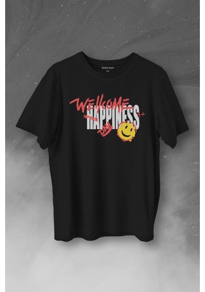 Good Vibe Happines Mutlu Smile Eğlenceli Baskılı Tişört Unisex T-shirt 001