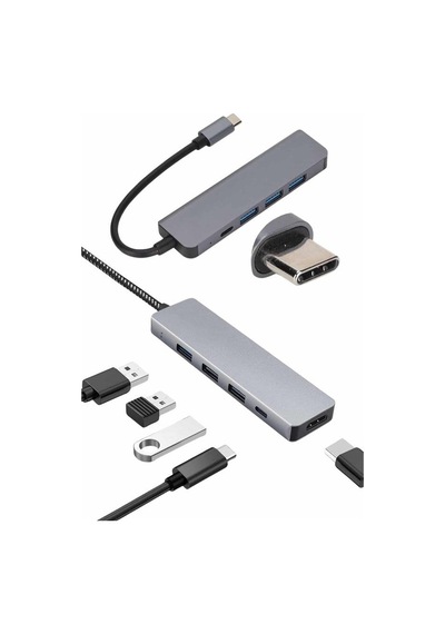 Çevirici Dönüştürücü Adaptör Apple Macbook Uyumlu 3 In 1 Type-c To Hdmı Usb 3.0 Çok Renkli