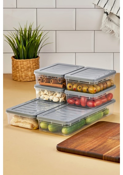 Multi Box 6 Lı Set Saklama Kabı Seti 2 Farklı Boy- Dondurucu & Mikrodalga Uyumlu Gri