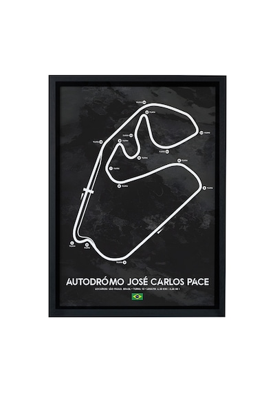São Paulo F1 Pisti Ahşap Çerçeveli Tablo Brezilya Gp Dekor Poster Siyah
