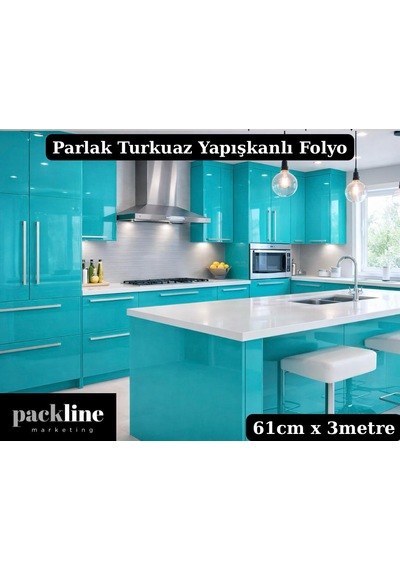 Parlak Turkuaz Mutfak Dolap Ve Mobilya Kaplama Folyosu 61cm X 3m 054 - Parlak Turkuaz
