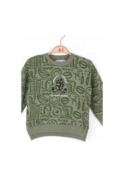 Nk Kids Erkek Bebek Pamuklu İki İplik Yazılı Desert Sweatshirt-14722 Haki