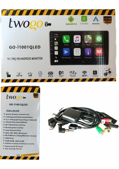 Twogo Go-i1001qled 10.1 İnç Android 15.0 Multimedya 2gb-32gb Carplay İnce Kasa Hd Monitör 4 60w 10.1"