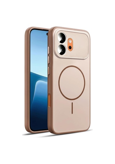 Caseonn Honor 600 5g Kılıf Metal Tuşlu Halka Desenli Silikon Kapak Kahverengi