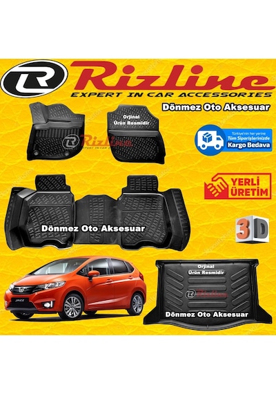 Honda Jazz 3D Paspas + Bagaj Havuzu Siyah 2015-2020 Arası Rizline