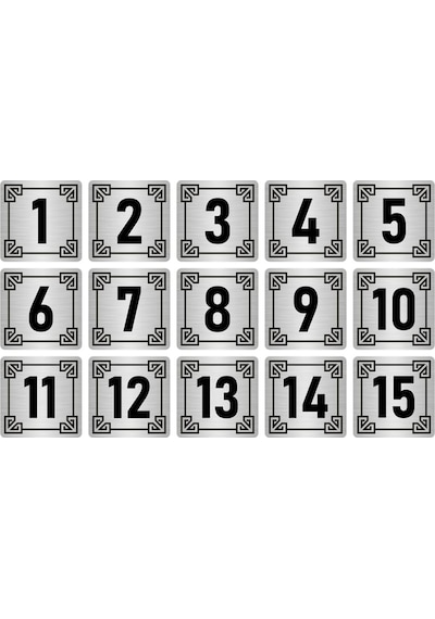 Metal Kapı Masa Dolap Numara Levhası 7x7cm Gümüş Renk 15 Adet (1…15)