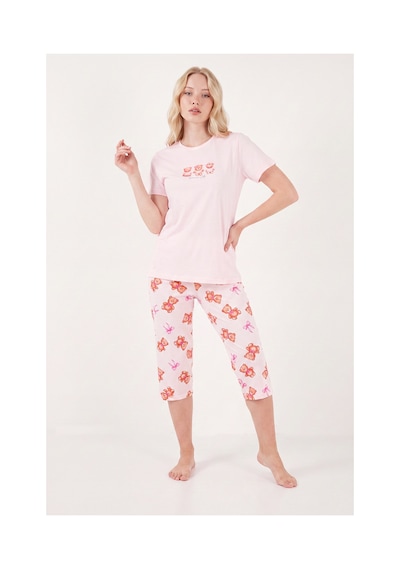 Lela Desenli Pamuklu Bisiklet Yaka Kaprili Pijama Takımı Bayan Pijama Takımı 65790787 Pembe Lela Desenli Pamuklu Bisiklet Yaka Kaprili Pijama Takımı Bayan Pijama Takımı 65790787 Pembe