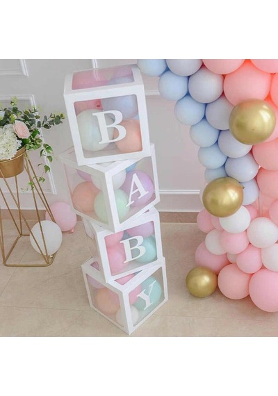 Şeffaf Kutu Baby Yazılı Harf Beyaz 25 Cm Balon Hediyeli