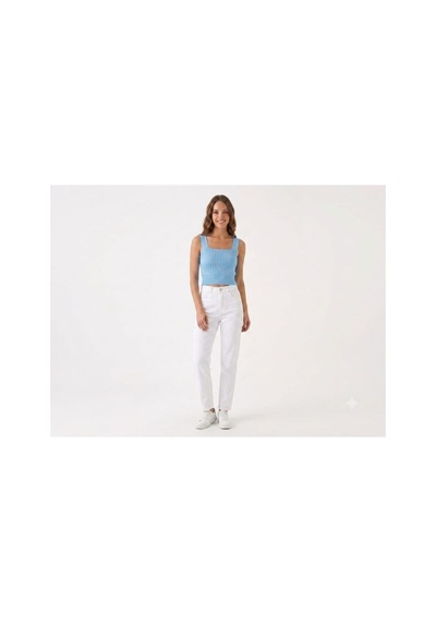 Onno Style Women Kolsuz Askılı Kare Yaka Fitilli Triko Kadın Bluz Mavi
