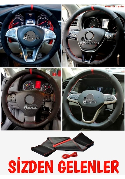 Mitsubishi Lancer Uyumlu Dikmeli Direksiyon Kılıfı Iki Renkli Kırmızı-siyah