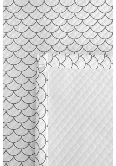 Gri Geometrik Genç Odası Tek Kişilik Pike Takımı - Beyaz Minimal 160x220 Cm Kapitone Yatak Örtüsü Doğal Kabuğu Baharı