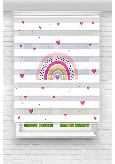 Perdeoutlet38 Baskılı Renkli Pembe Gökkuşağı Dijital Baskılı Zebra Perde-cocuk Odası-stor Perde Model:pz-2501 Çok Renkli