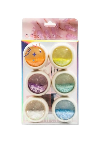 Fontenay Tırnak Glitter Ayna Tozu, Krom Glitter, Manikür Tırnak Tozu 6'li Set Çok Renkli