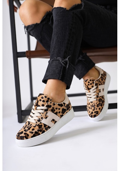 V.S.H Velvet Kadın Yüksek Tabanlı Leopar Sneaker Spor Ayakkabı Terra -2514
