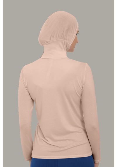 Sonbaharmoda Kadın Uzun Kollu Body Boyunluklu Boneli Tam Badi Boğazlı Likralı Penye Bej