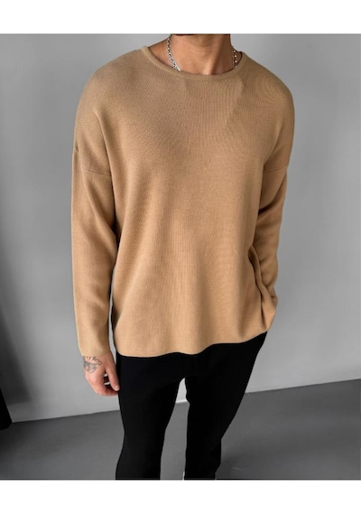 Elku Moda Erkek Oversize Triko Kazak Pamuklu Geniş Bisiklet Yaka Salaş Örgü Yeni Sezon Kahverengi Elku Moda Erkek Oversize Triko Kazak Pamuklu Geniş Bisiklet Yaka Salaş Örgü Yeni Sezon Kahverengi