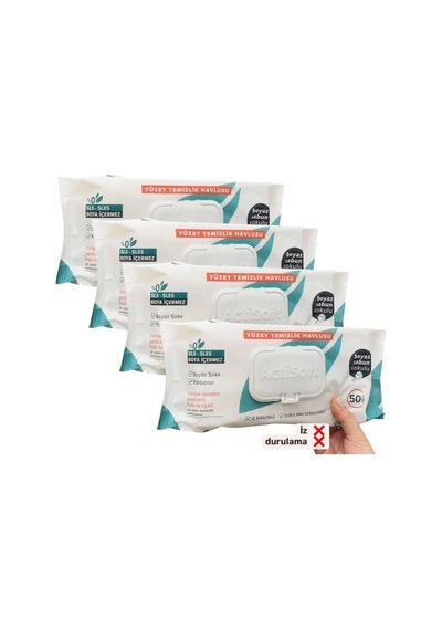 Beyaz Sabun Kokulu Yüzey Temizlik Havlusu Sls-sles-boya İçermeyen 4 Paket X 50'li
