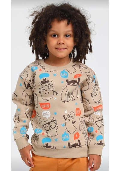 Jack Lions Erkek Çocuk Pamuklu Üç İplik Figür Desenli Sweatshirt-13621 Camel