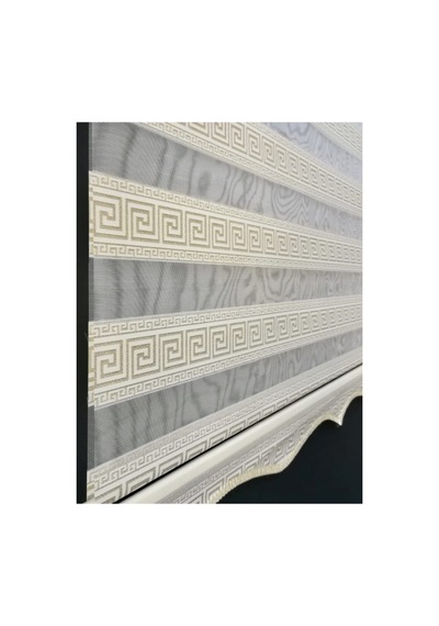 Versace Desenli Sarı Sim Detaylı Zebra Stor Perde Ekru - 96401462 Ekru