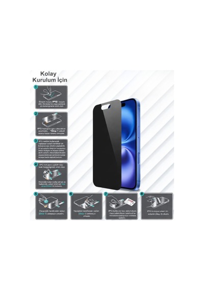İphone 16 Plus Tam Uyumlu Mat Privacy Esnek Nano Ekran Koruyucu Film