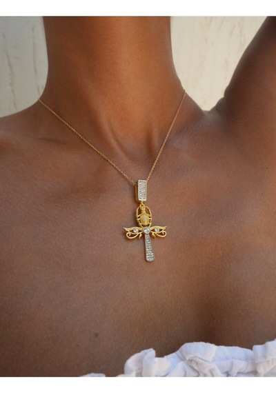 Ankh Mısır Scarab 925 Gümüş Kadın Kolye - Sevgiliye Eşe Anneye Arkadaşa Hediye Kolye