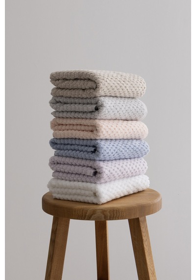 Ivory Mavi Kabartma Dokulu Mikro Fiber %100 Pamuk 2li El Yüz Havl Mavi
