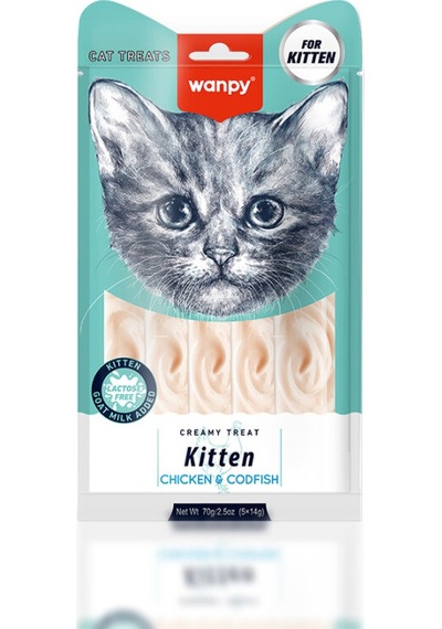 Wanpy Kitten Tavuklu Morina Balıklı Krema Yavru Kedi Ödülü 5x14 Gr