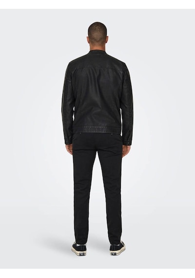 Only & Sons Onsmıke Pu Racer Jacket Otw Vd Noos Siyah Erkek Deri Ceket 22012339 Siyah