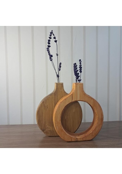 Rustik Ahşap Vazo Seti, El Yapımı Masif Çam, Antik Meşe, 18x18 Cm, 2 Parça, Minimalist İskandinav Tarzı, Dekorat Diğer