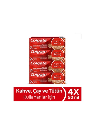 Colgate Optic White Beyazlatıcı Diş Macunu 4 X 50 Ml Kahve Çay Ve Tütün Kullanıcıları İçin