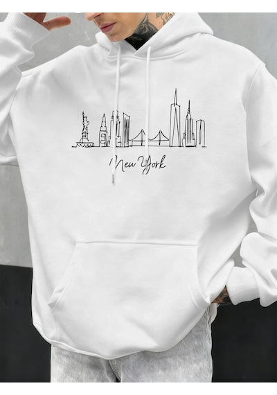 Startmore Startmorenew York City Line Baskı Sonbahar Kapüşonlular Erkekler Polar Rahat Hoody Rahat Hip Hop Sokak Beyaz