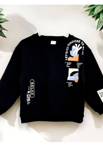 Zekids Erkek Çocuk 3 İplik Şardonlu Sweat-14275 Siyah