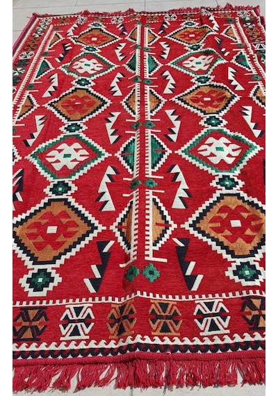 Coton Şark Köşesi Antep Anadolu Desenli Kilim Kırmızı 200 x 300 CM