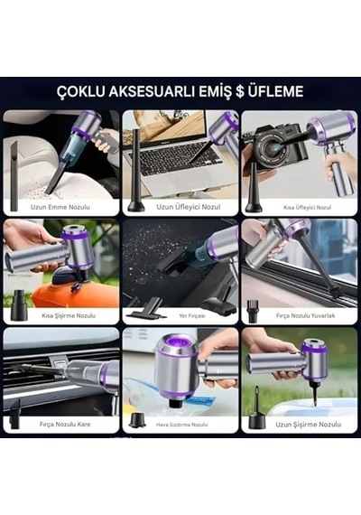 Kablosuz Güçlü Araç Süpürgesi Ve Hava Üfleyici 20000pa Turbo Vakum Gücü 3 Kademeli Fırçasız Motor Şarjlı Mini El Süpürgesi Hepa Filtreli Oto Süpürgesi Ev Ofis Araba Temizlik Makinesi