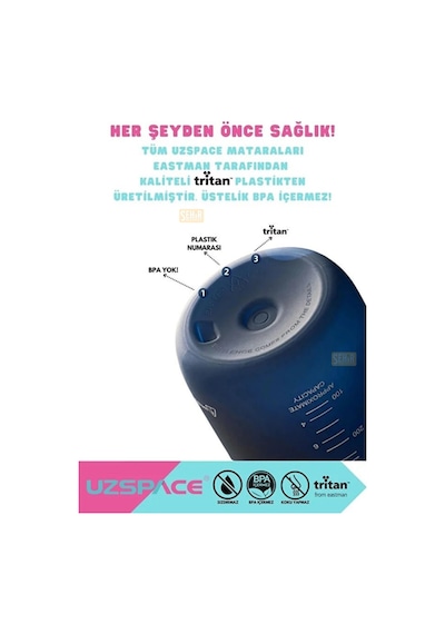 Uzspace 1000ml Soft Touch Tritan Su Matarası Turuncu Çok Renkli