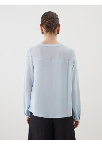 Lcwaıkıkı Classic Mavi Kaçık Yaka Oversize Kadın Bluz