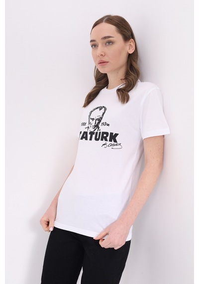 Toontoy Unisex Atatürk Baskılı Tişört Beyaz