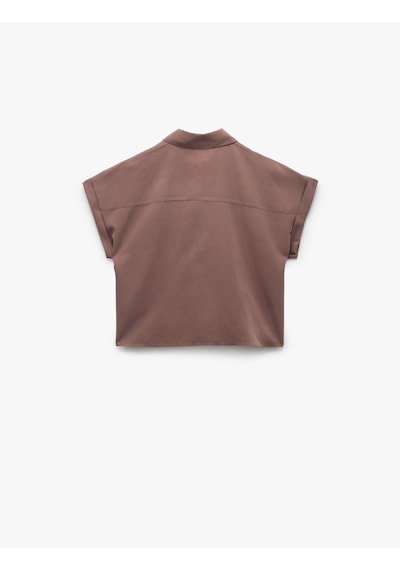 Koton Tek Cep Detaylı Kısa Kollu Modal Kumaş Crop Gömlek Kahverengi 5sak60198pw Kahve